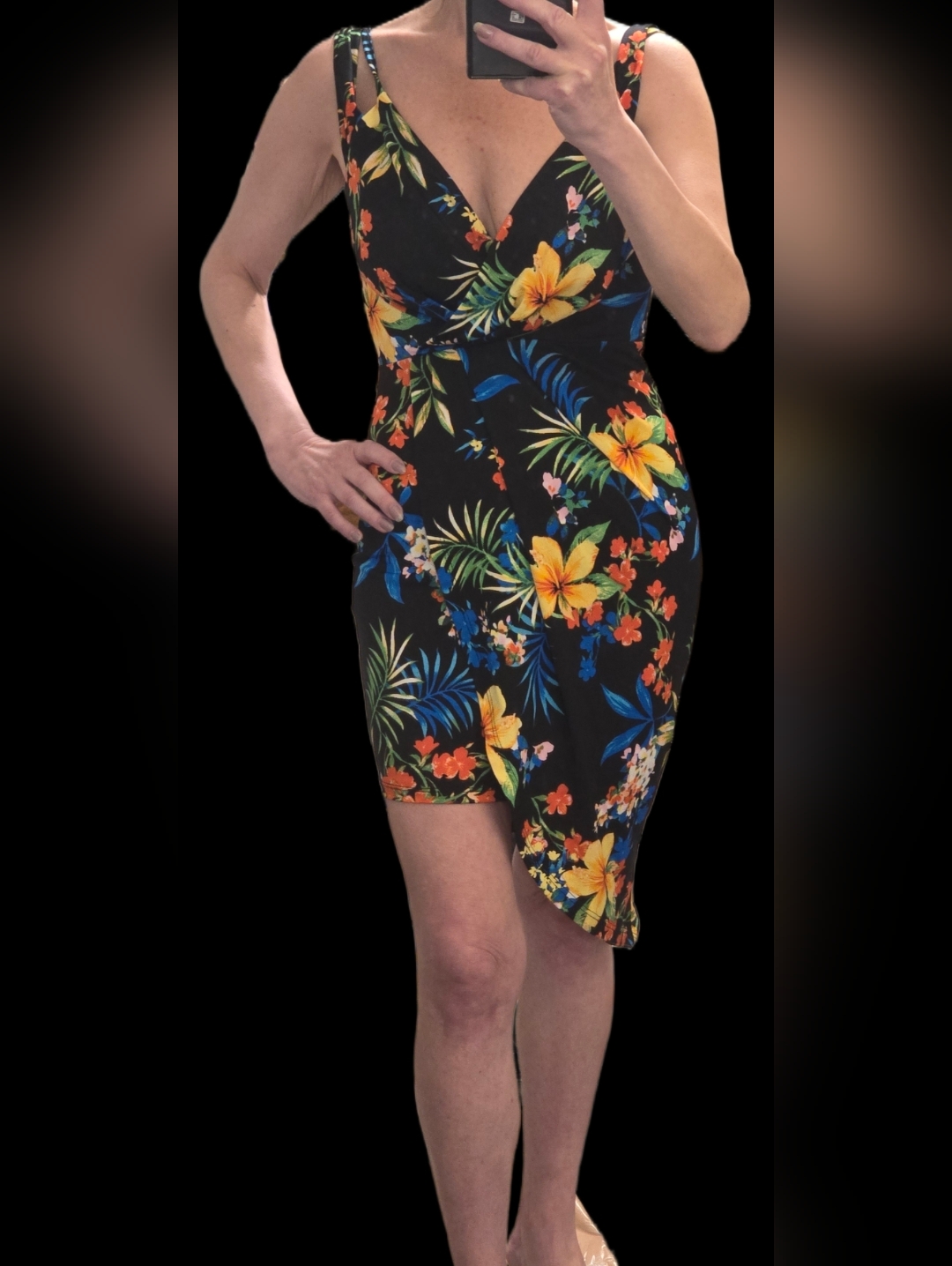 Fashion Nova Black Floral Mini Sleeveless Asymmetrical Dress, Size S